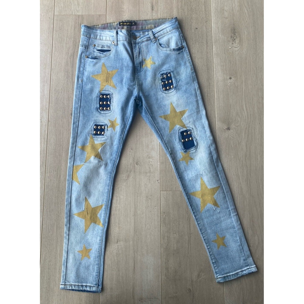 Denimland Skinny Ankle Jeans Juniors 3 Stars & Stud Patches Lightwash Ankle